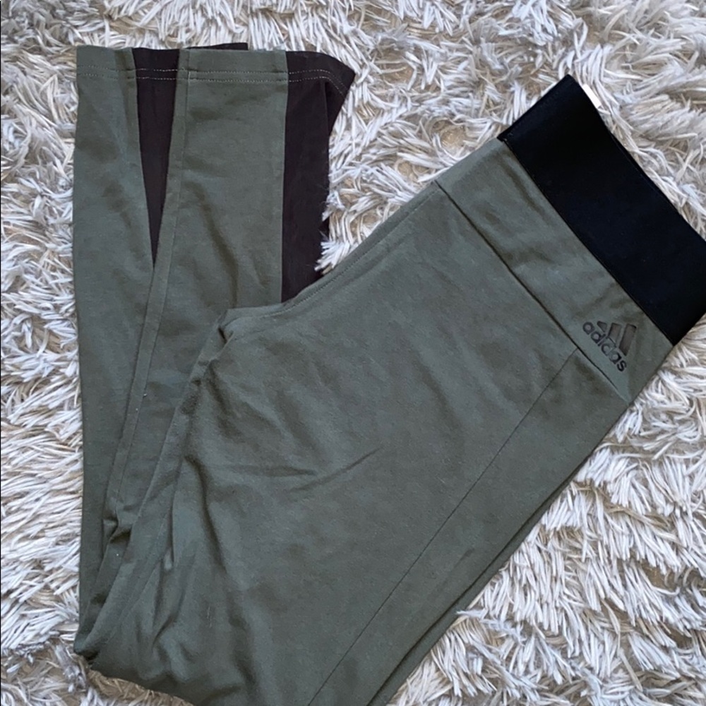 Olive green Adidas work out leggings.